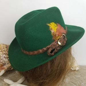 TALLY HO Vintage Wool Fedora Hat Hunter Green Octoberfest